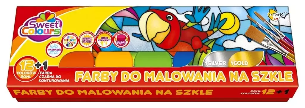 Farby do malowania na szkle 12 kol + 1 konturówka - Papiernicze i szkolne