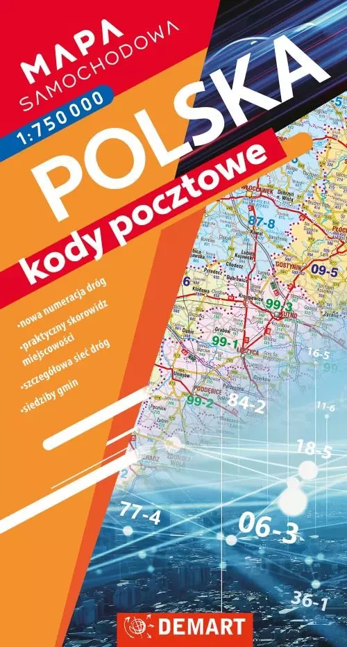 Mapa samochodowa Polski. Kody pocztowe. - Książki