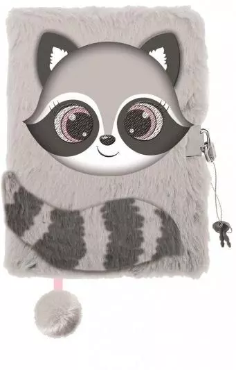 Pamiętnik z kłódką A5/96K 3D włochacz Raccoon - Papiernicze