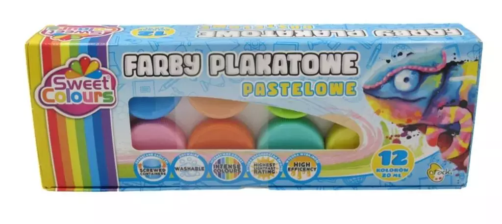 Farby plakatowe pastelowe 12 kolorów 20ml - Papiernicze i szkolne
