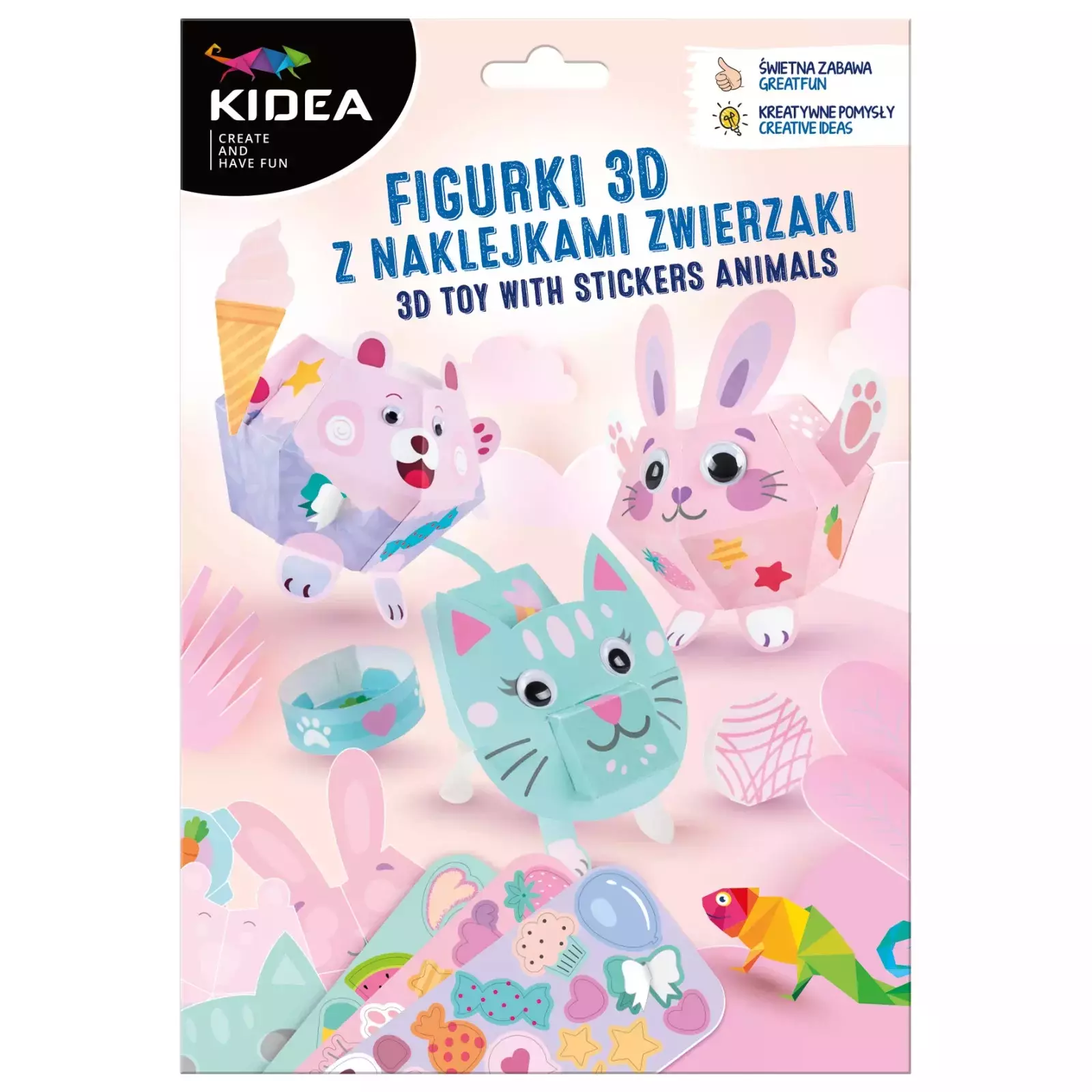 Zestaw kreatywny. Figurki 3D z naklejkami Zwierzaki Kidea - Zabawki