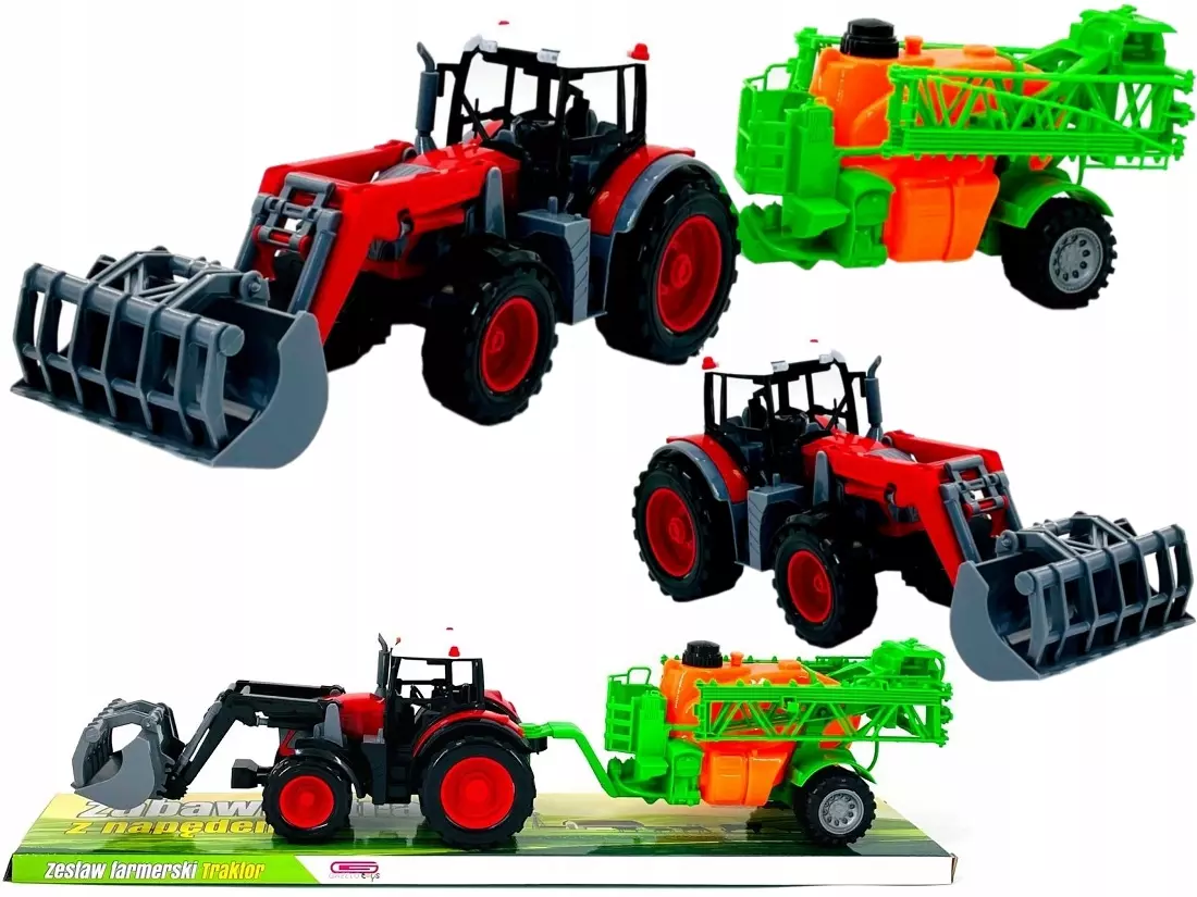 60cm TRAKTOR Z TUREM I NAPĘDEM + MASZYNA ROLNICZA OPRYSKIWACZ 3865 - Zabawki