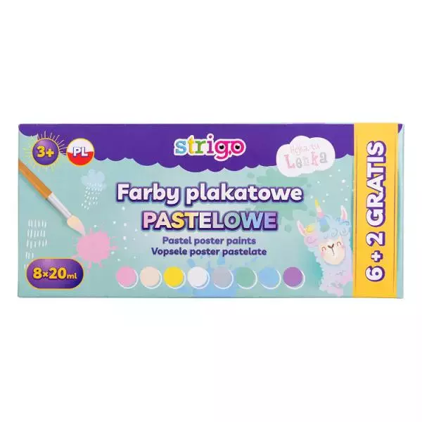 Farby plakatowe 8kolorów, pastelowe Lenka Strigo - Papiernicze i szkolne