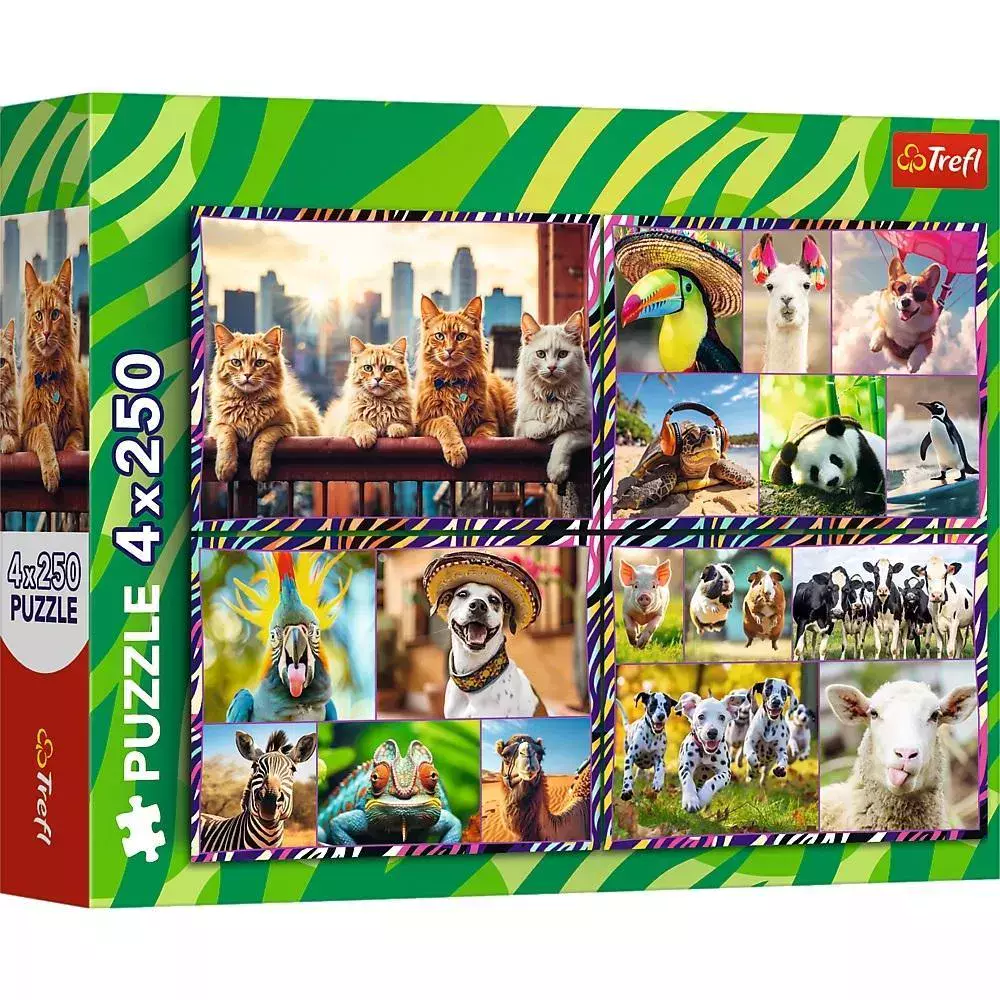 Puzzle 4x250 elementów. Zabawne zwierzaki - Puzzle