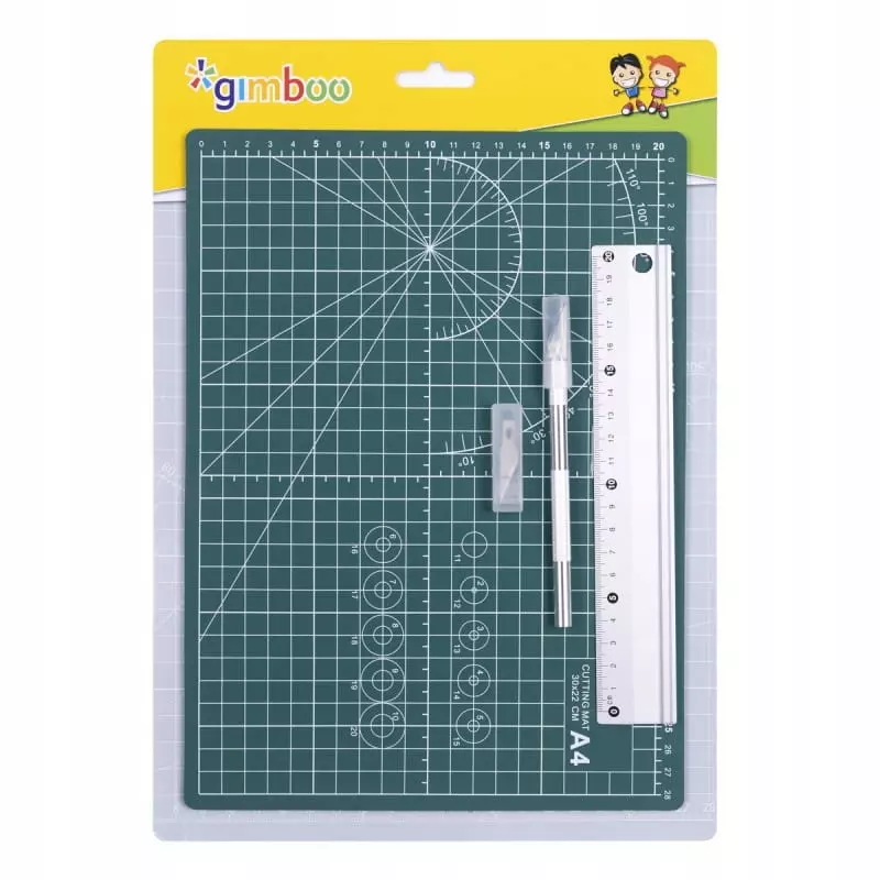 Mata do cięcia A4 + linijka aluminiowa 20cm, nożyk - Papiernicze i szkolne