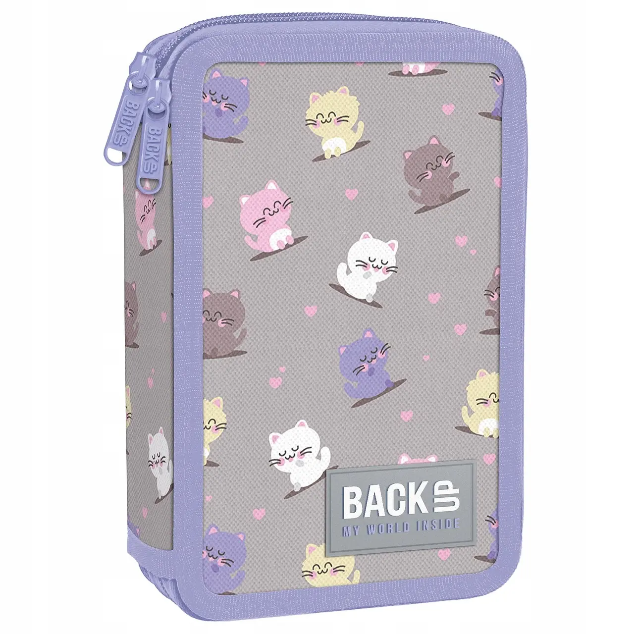 BackUP Piórnik dwukomorowy z wyposażeniem dla dziewczynki Kotki Kawaii - Papiernicze i szkolne