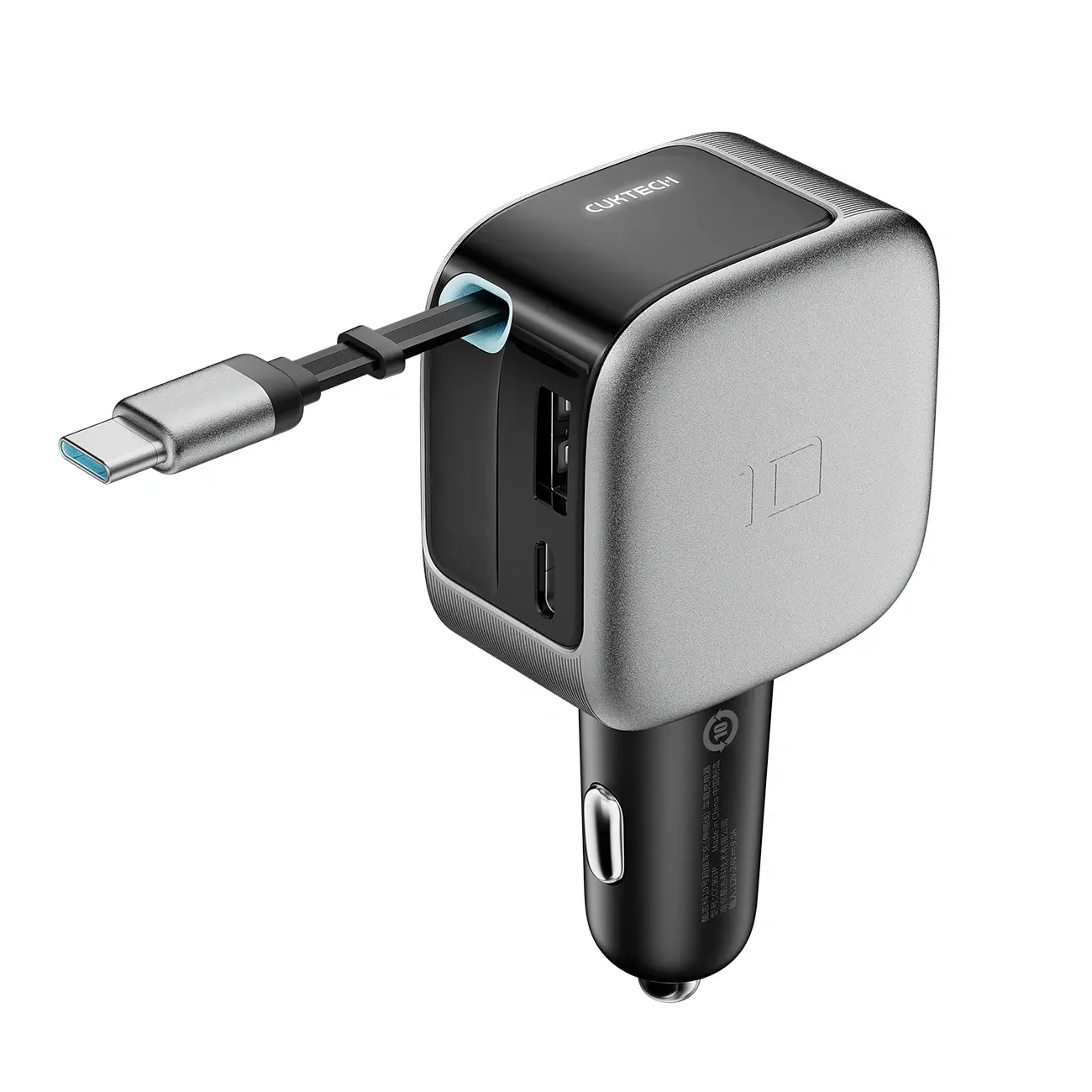 Ładowarka samochodowa Cuktech CC903P 100 W z wyświetlaczem i zwijanym kablem USB-C 70 cm - szara - Elektronika i akcesoria