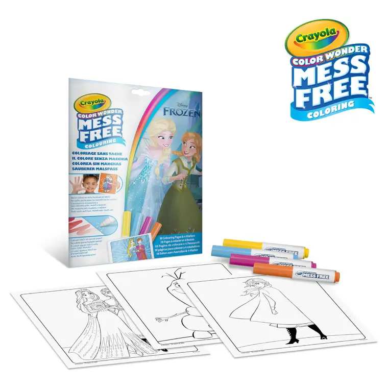 Crayola Kolorowanka dla dzieci i 4 niebrudzące magiczne flamastry Color Wonder Mess Free Kraina Lodu 3+ - Książki