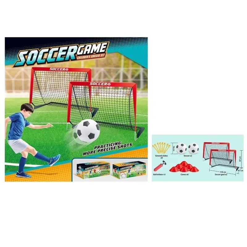 Bramki piłkarskie 2szt + 2 piłki 6 pachołków nożna trening mecz Soccer Game - Elektronika i akcesoria
