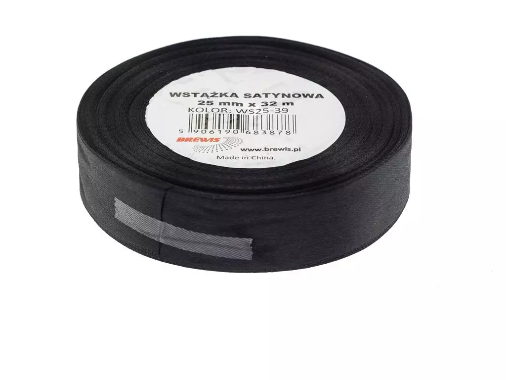 Wstążka satynowa czarna 25mmx32m - Papiernicze i szkolne