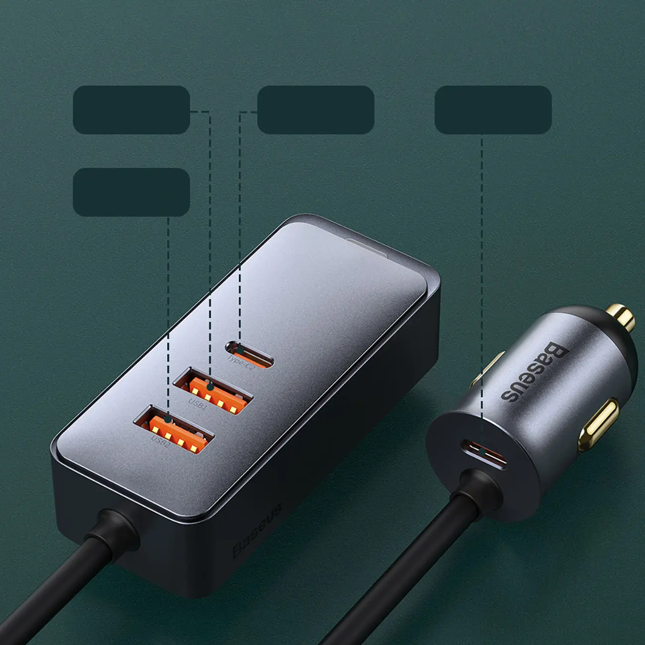 Ładowarka samochodowa Baseus Share Together 120W wieloportowa 2x USB-A + 2x USB-C - szara - Elektronika i akcesoria