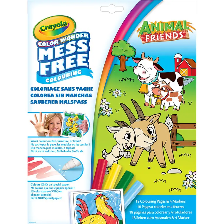 Crayola Kolorowanka dla dzieci i 4 niebrudzące magiczne flamastry Color Wonder Mess Free Animal Friends 3+ - Książki