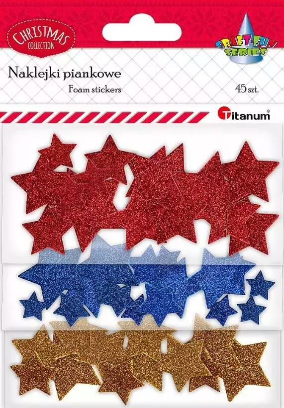 Naklejki piankowe brokatowe. Gwiazdki, 45 sztuk - Papiernicze i szkolne