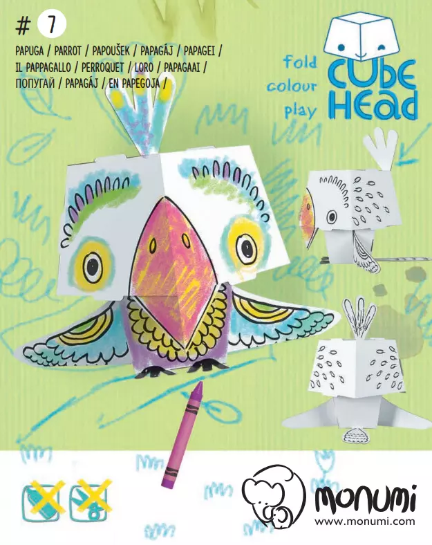 Papuga Cube head. Złóż i pokoloruj - Zabawki
