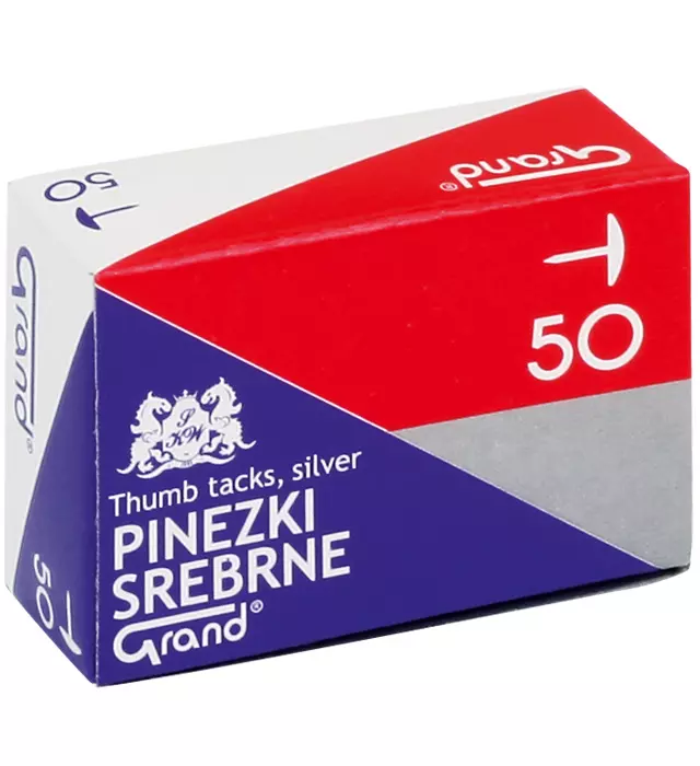 Pinezki srebrne (10 opakowań po 50 sztuk) - Papiernicze i szkolne