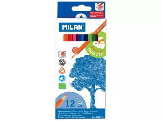 Kredki ołówkowe trójkątne 12 kolorów MILAN - Papiernicze i szkolne