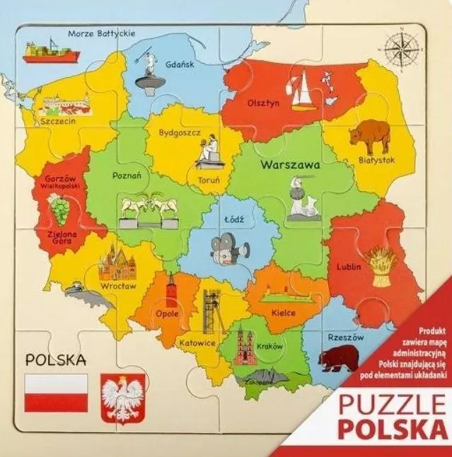 Puzzle Mapa drewniane 25x25cm - Zabawki