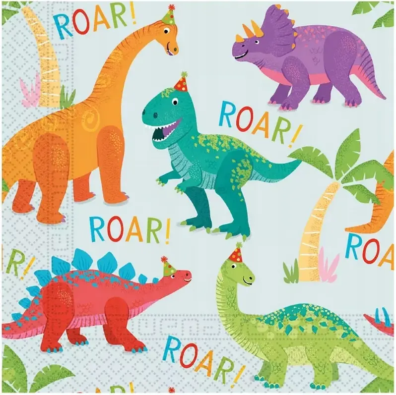SERWETKI Papierowe Wesołe DINOZAUR Dino Zwierzęta Urodziny 33x33cm 20szt. - Impreza