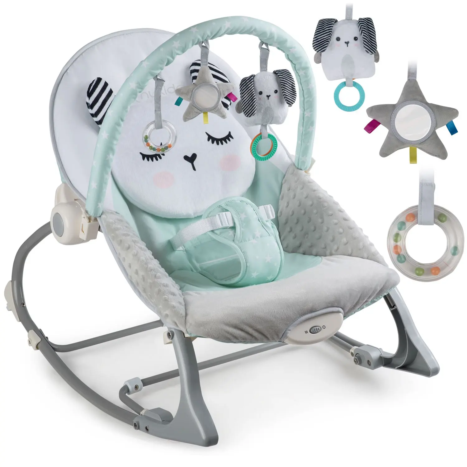 Leżaczek bujaczek z wibracją Nukido - miętowy - Mama i dziecko