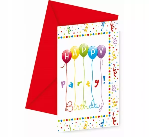Zaproszenia z kopertami Happy Birthday 6szt - Impreza