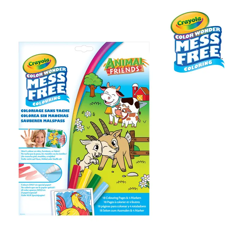 Crayola Kolorowanka dla dzieci i 4 niebrudzące magiczne flamastry Color Wonder Mess Free Animal Friends 3+ - Książki
