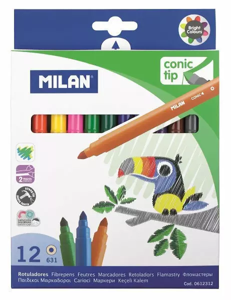 Flamastry ze stożkową końcówką 12 kolorów MILAN - Książki