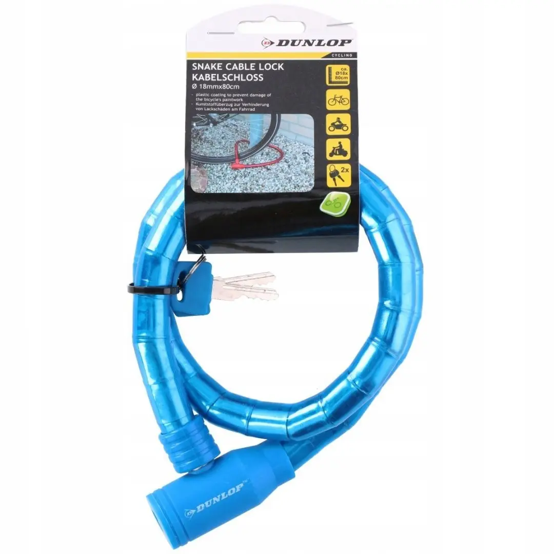 Zapięcie Rowerowe Spiralne na Klucz Wąż 18MMx80CM Dunlop Niebieskie - Zabawki