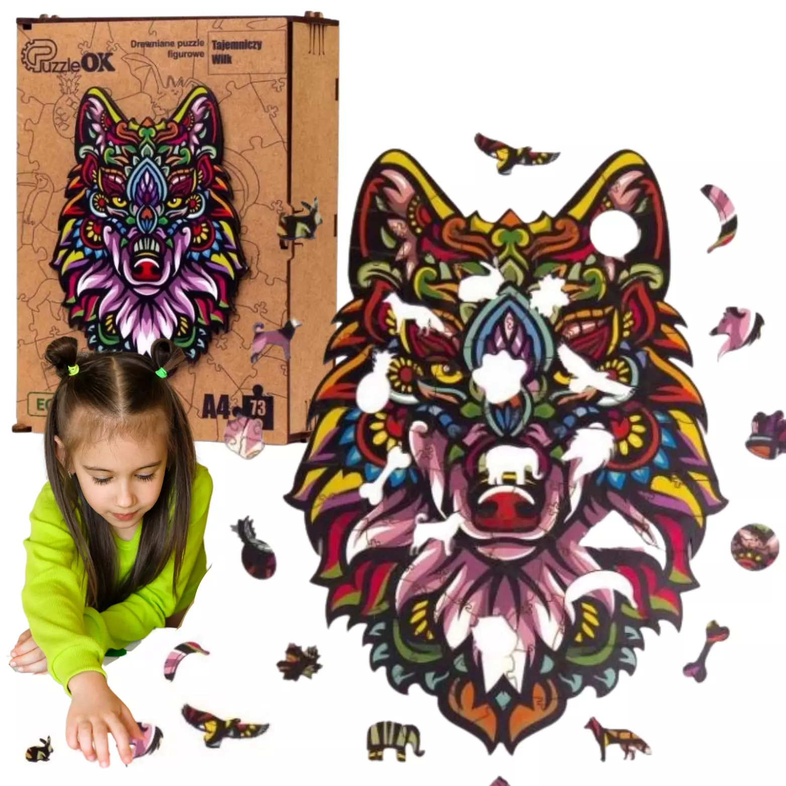 Puzzle drewniane eko 73 elementy. Tajemniczy wilk - Puzzle