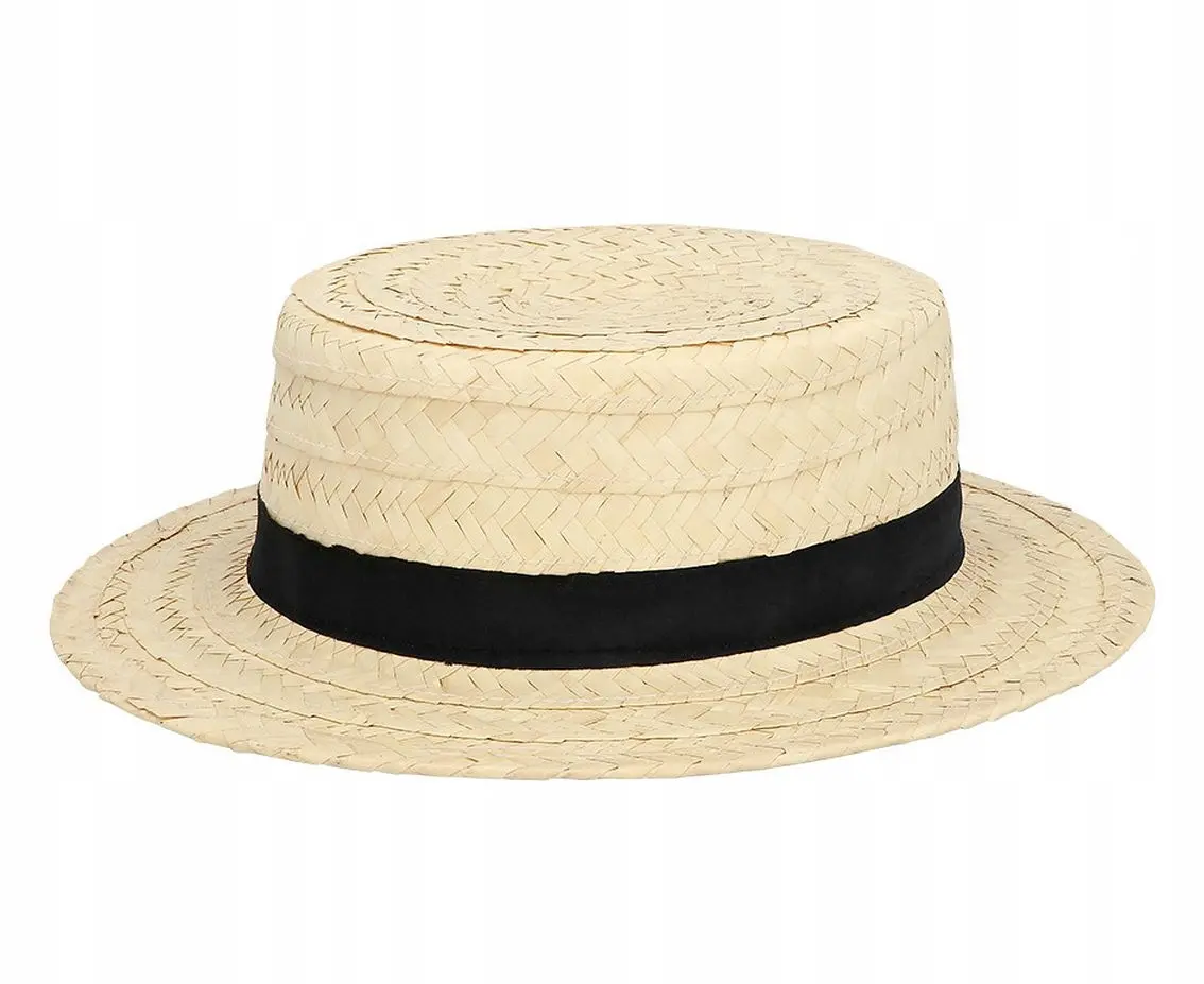Kapeluszs słomkowy Chevalier retro z czarną wstążką elegancki lata 20 - Papiernicze i szkolne
