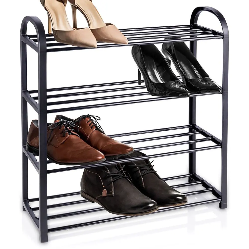 Regał na buty metalowy czarny 4-poziomowy 49,5x18,5x56,5 cm - Elektronika i akcesoria