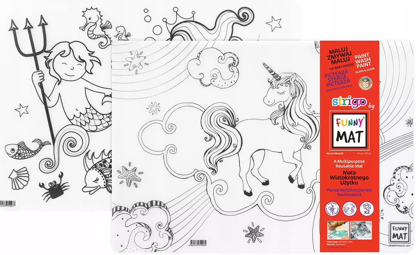 Zestaw 2 szt. Mata do kolorowania Strigo by Funny Mat Unicorn + Syreny - Papiernicze i szkolne