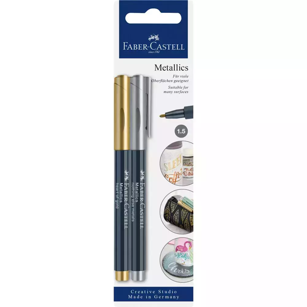 Pisak metaliczny Faber-Castell Metallics kolor srebrny i złoty 2 sztuki blister - Papiernicze i szkolne