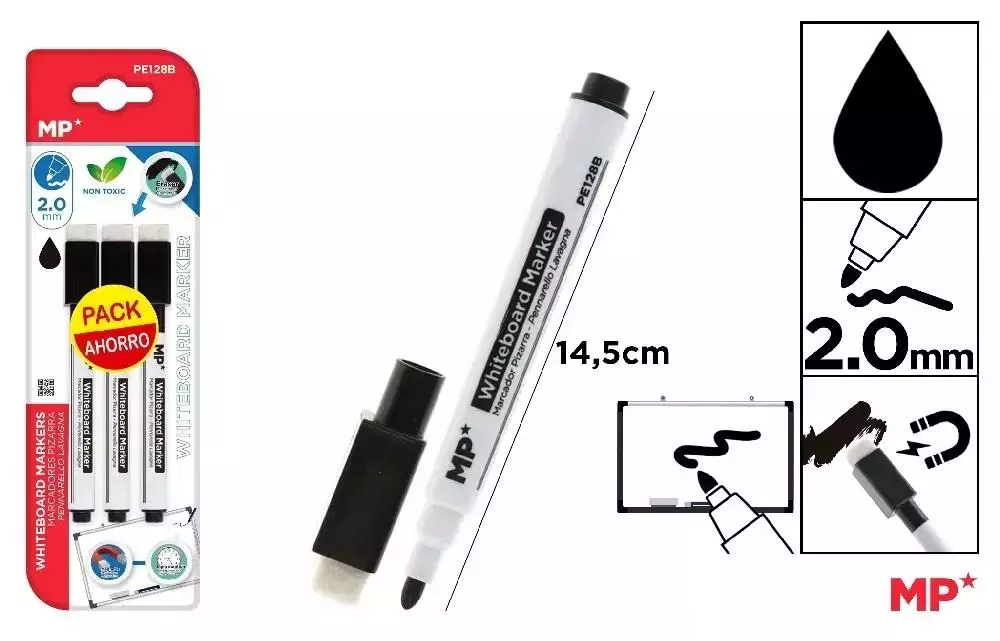 Marker do tablic 3szt czarny - Papiernicze i szkolne