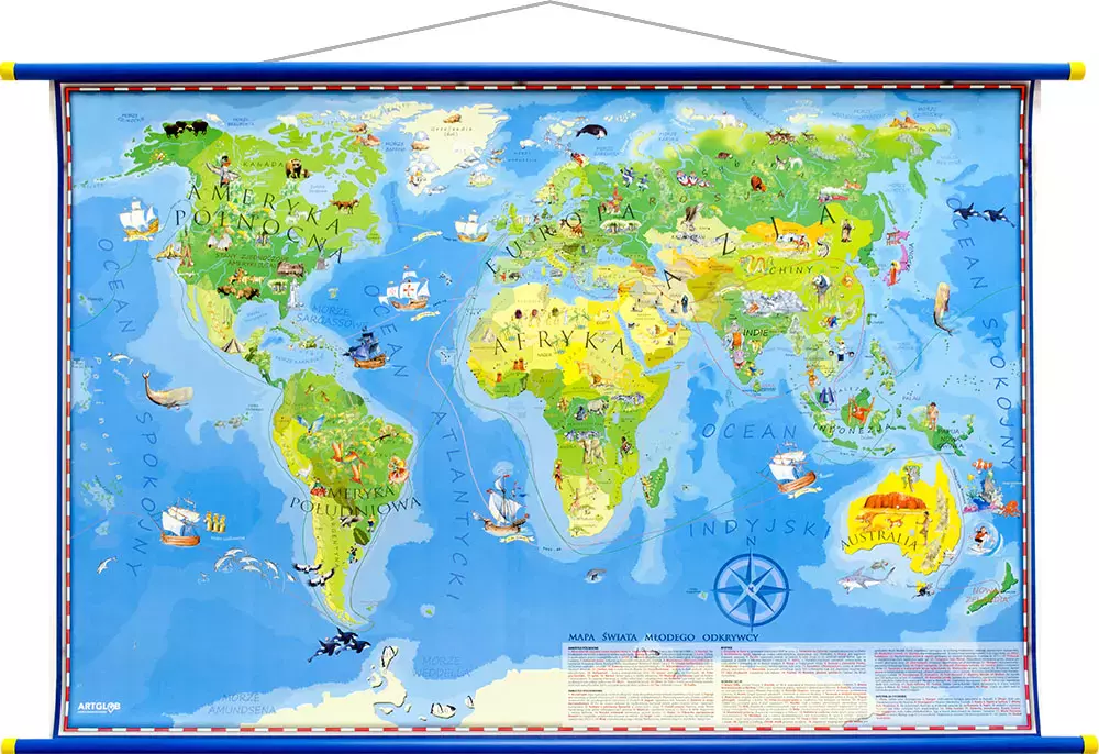 ŚWIAT MŁODEGO ODKRYWCY MAPA ŚCIENNA DLA DZIECI 580X380 MM - Papiernicze i szkolne