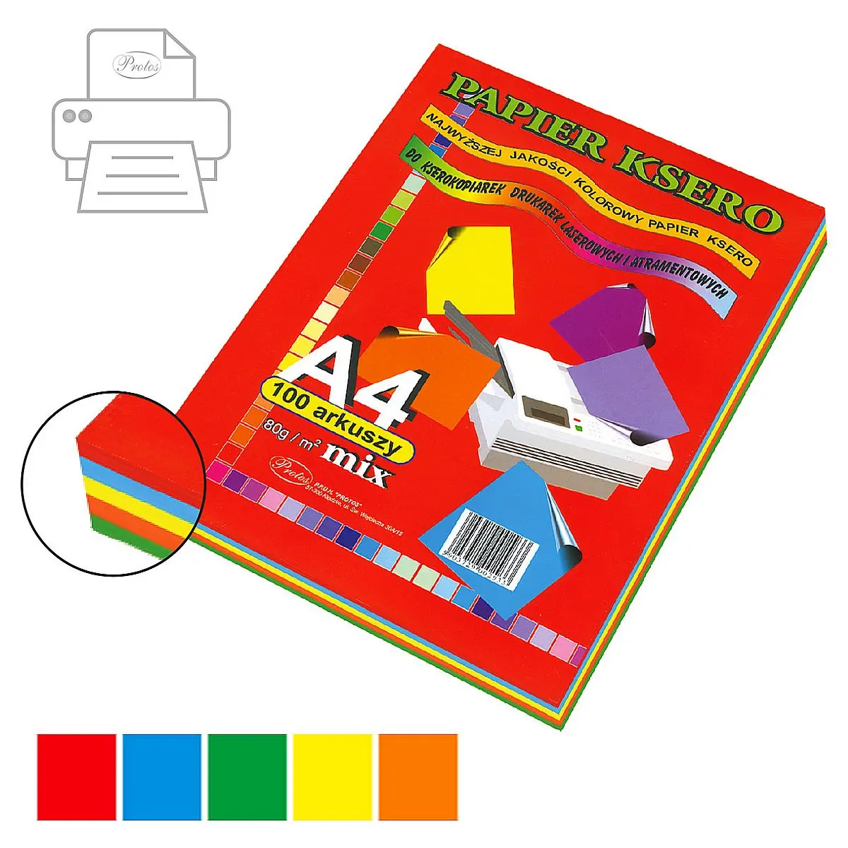 Papier kolorowy A4 mix 100k. 80g Protos - Papiernicze i szkolne