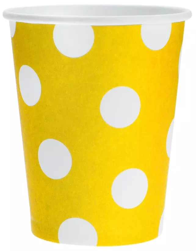 Kubek papierowy 250 ml, żółte groszki (6 sztuk) - Papiernicze i szkolne