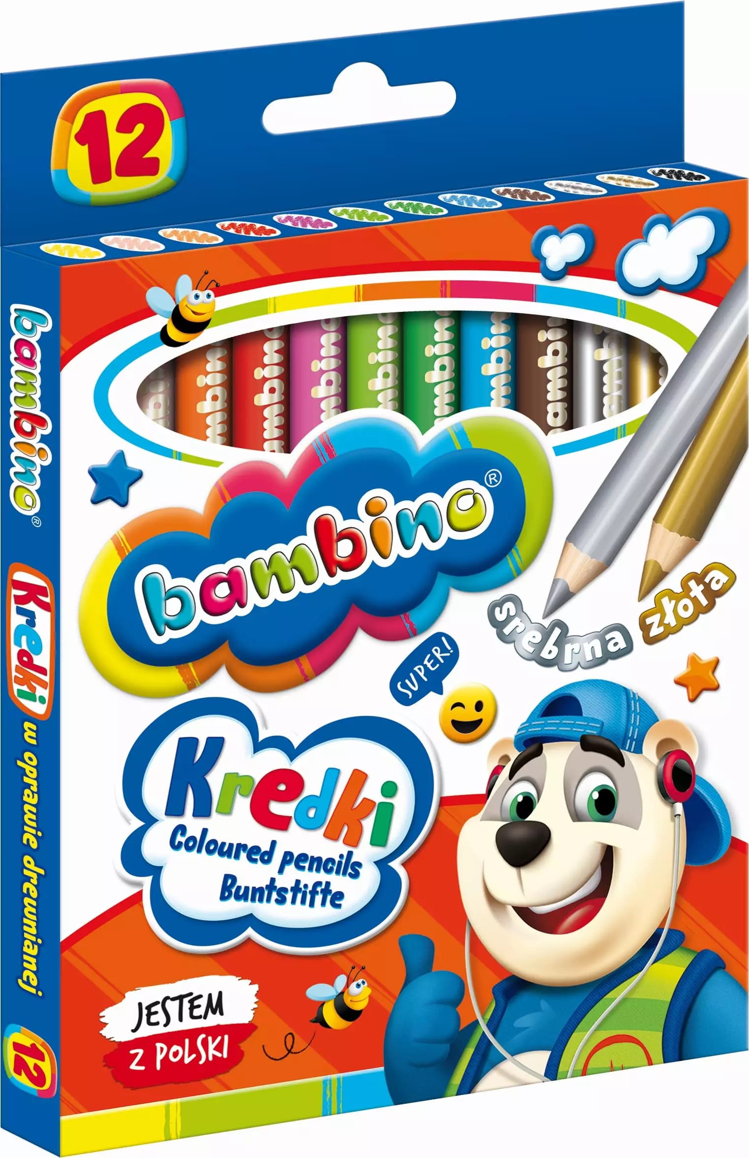 Kredki drewniane Bambino (12 kolorów) - Papiernicze i szkolne
