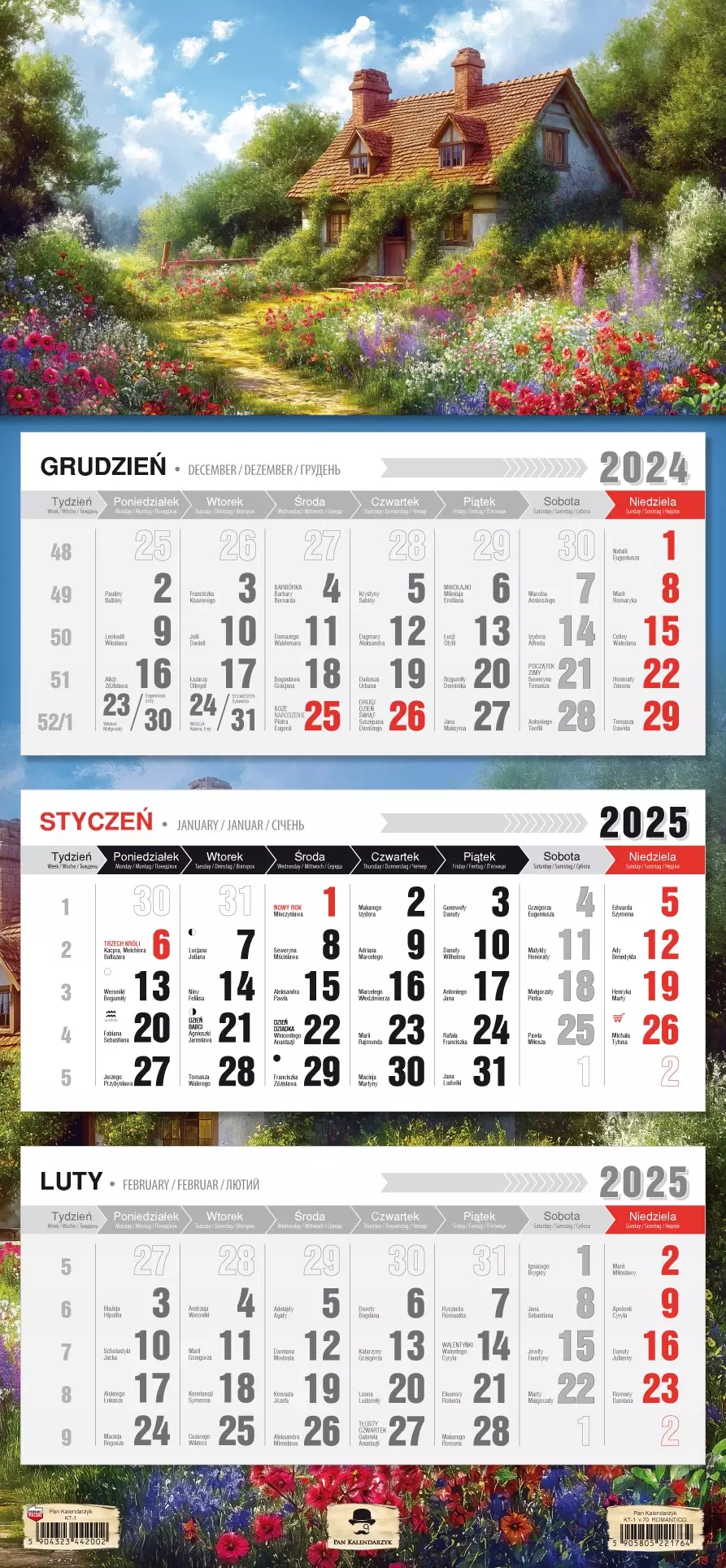 Kalendarz ścienny TRÓJDZIELNY 2025 ROMANTICO - Książki