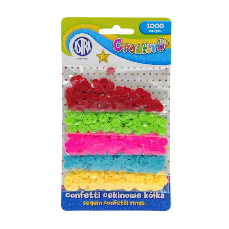 Confetti cekinowe kółka, 5 intensywnych kolorów - Papiernicze i szkolne
