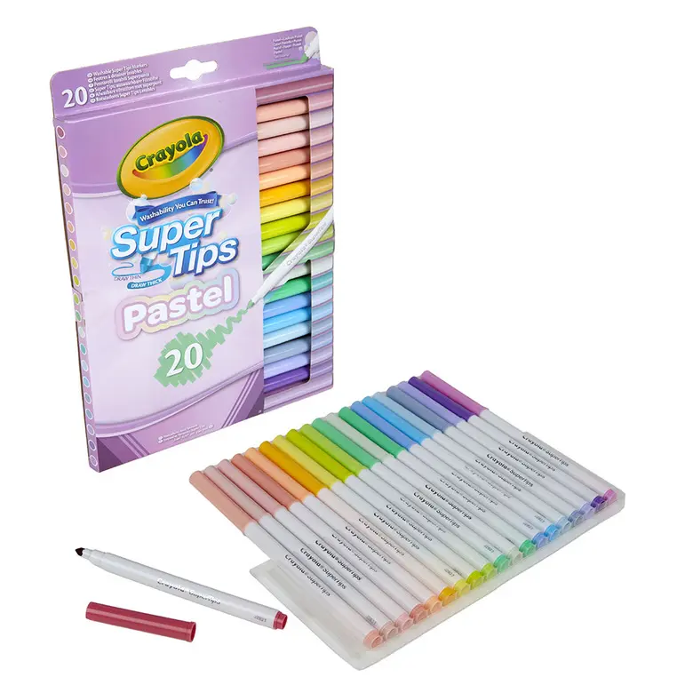 Crayola Super Tips Flamastry mazaki dla dzieci zmywalne pastelowe 20szt. - Papiernicze i szkolne