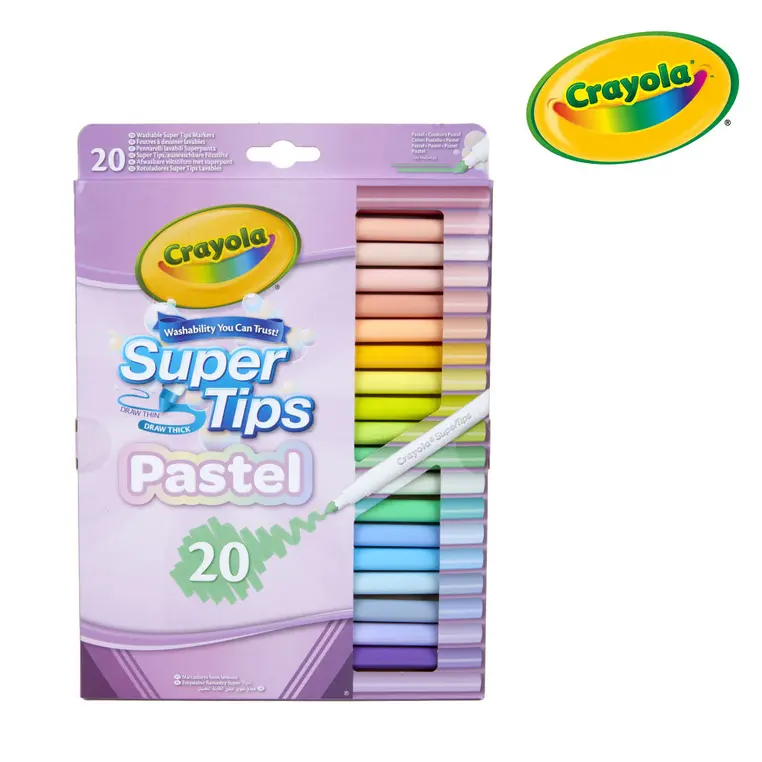Crayola Super Tips Flamastry mazaki dla dzieci zmywalne pastelowe 20szt. - Papiernicze i szkolne