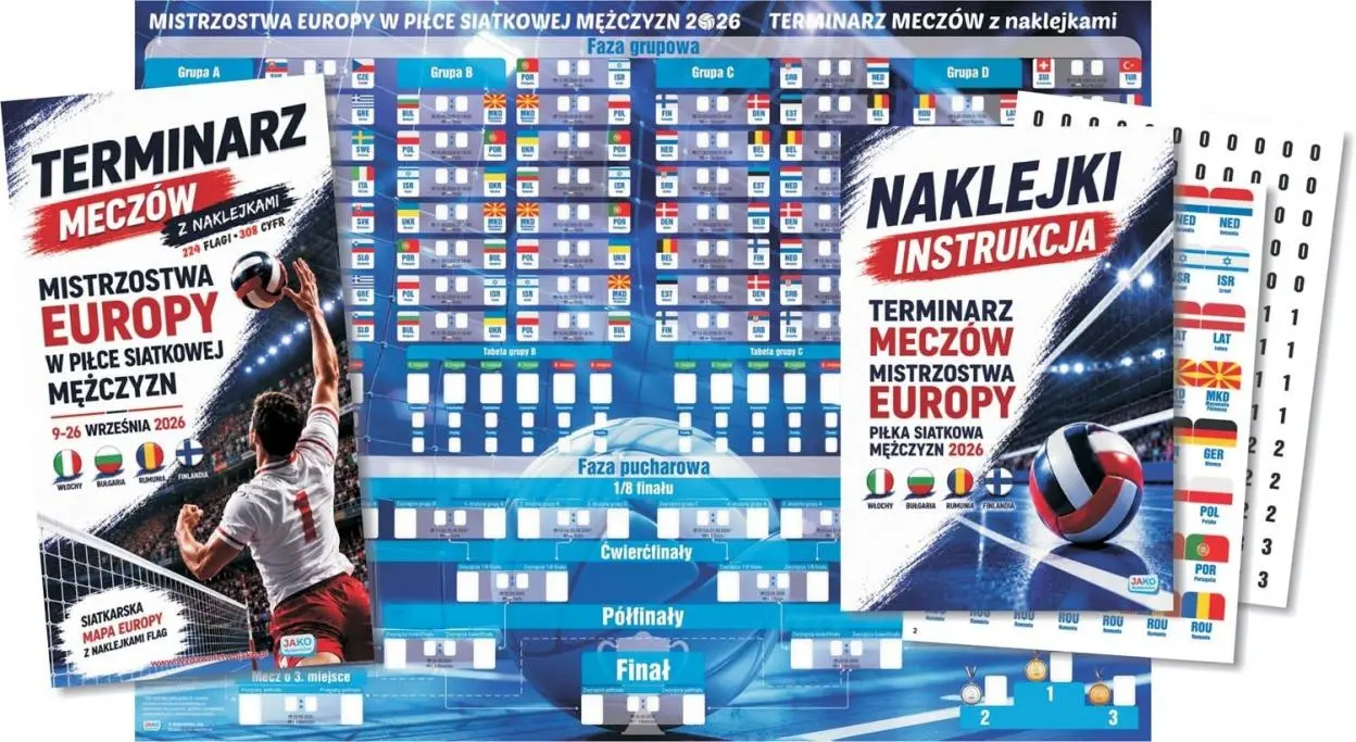 Terminarz meczów z naklejkami Mistrzostwa Europy w Piłce Siatkowej Mężczyzn 2026 - Elektronika i akcesoria