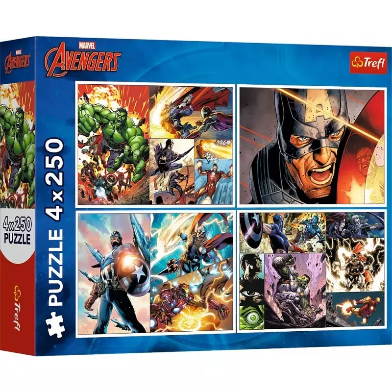 Puzzle 4x250 elementów. Avengers. Bohaterskie dni Avengers - Puzzle
