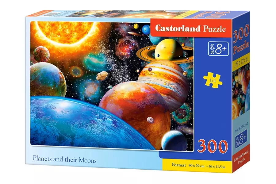 Puzzle 300 elementów. Planety i ich księżyc - Puzzle