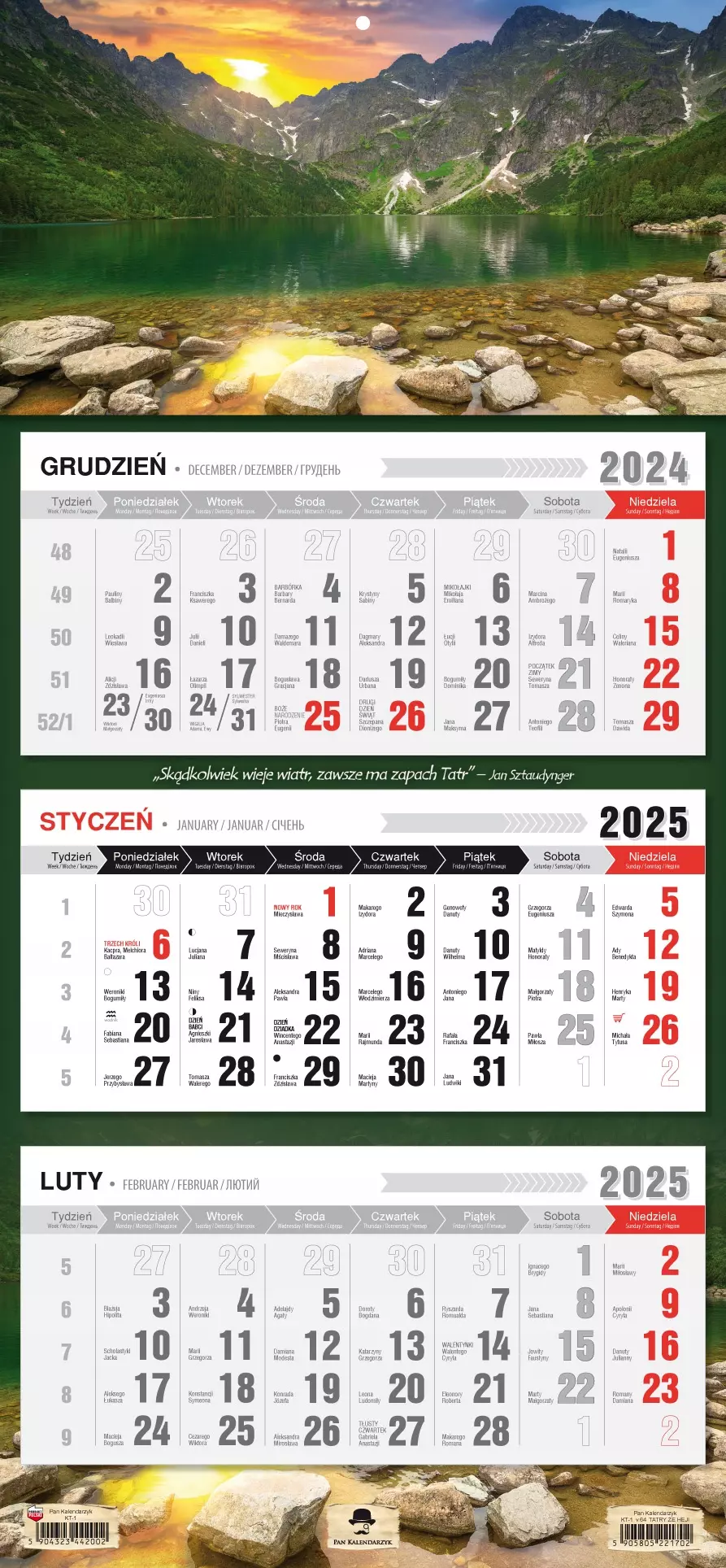 KALENDARZ TRÓJDZIELNY 2025 ROK ŚCIENNY PŁASKA GŁÓWKA TATRY ŻE HEJ!!! - Książki