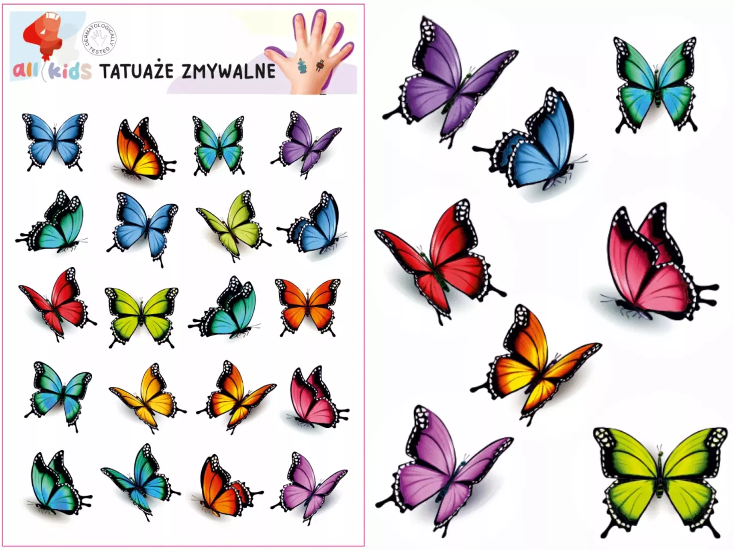 Tatuaże zmywalne dla dzieci Motyle - Papiernicze i szkolne