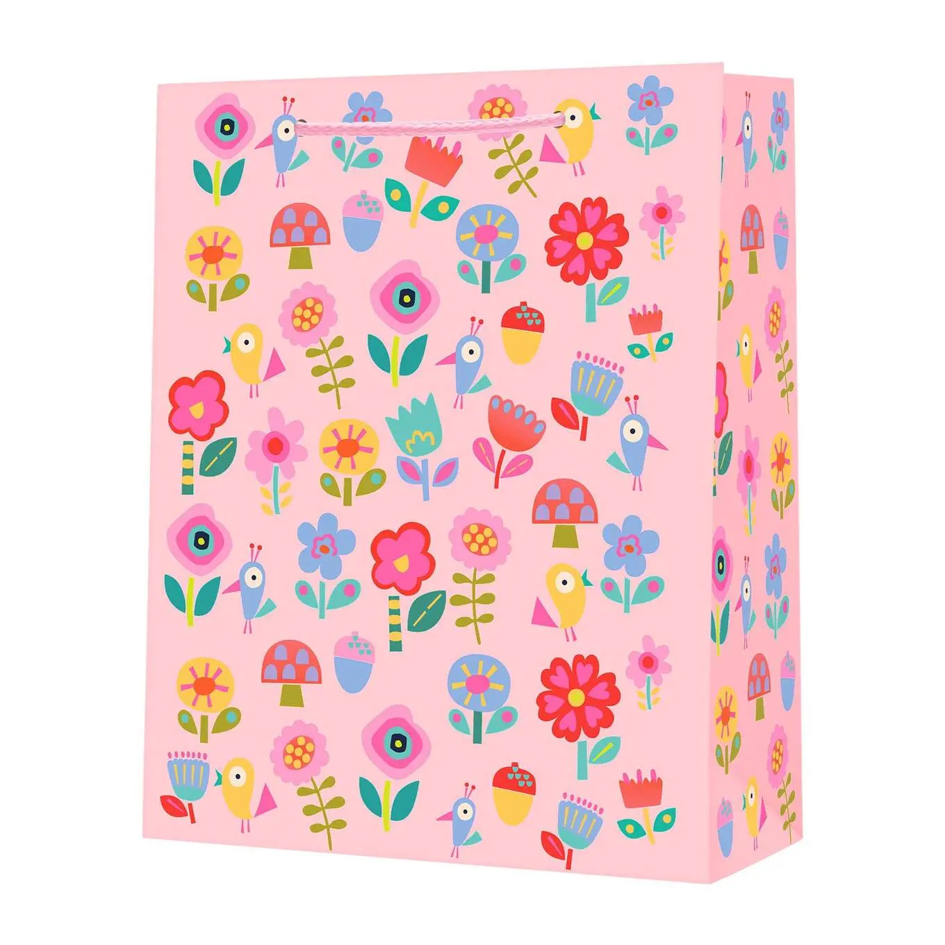 Torby prezentowe STRIGO PARTY różowa z kwiatami i ptaszkami, 26x32,5x12,5 - Papiernicze i szkolne