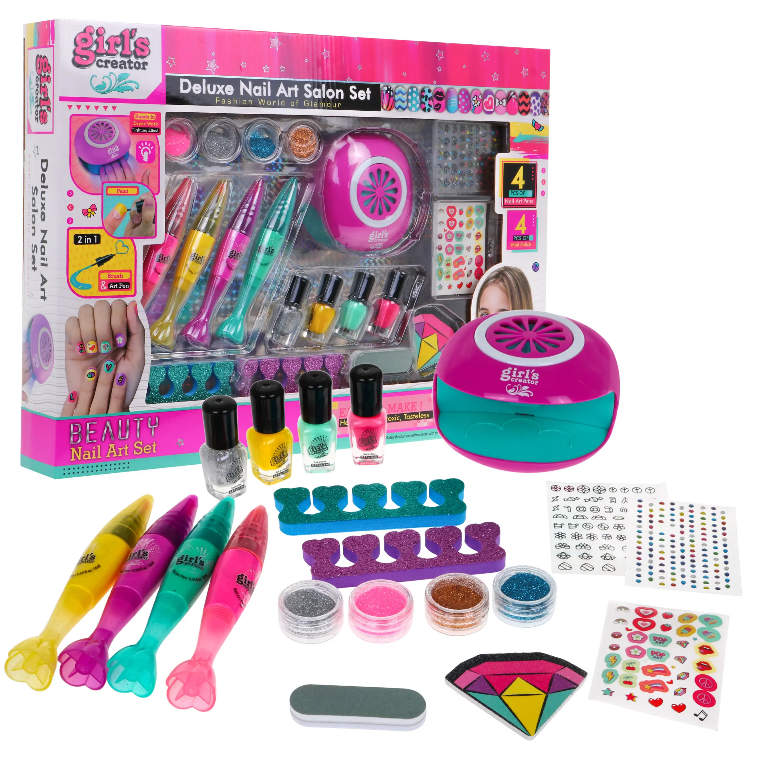 Zestaw do manicure dla dziewczynki 6+ Salon piękności 20 el. Lakiery + Pisaki do paznokci - Zabawki