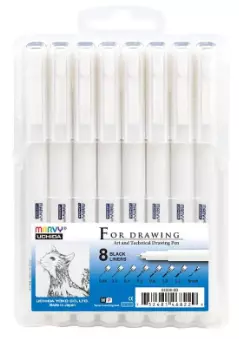 Cienkopisy graficzne Marvy For Drawing B, czarne (8 sztuk) - Papiernicze i szkolne