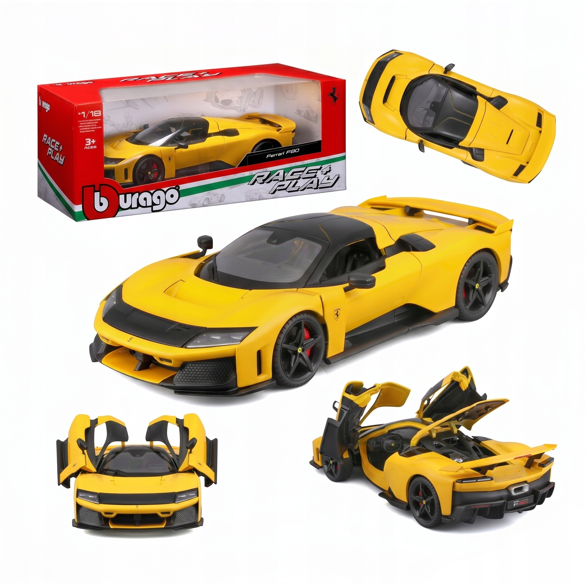 BBURAGO metal 1:18 FERRARI R & P F80 żółty - Zabawki